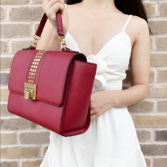 Michael Kors Stud Med Cherry Red Chain Tote - Picture 3 of 8